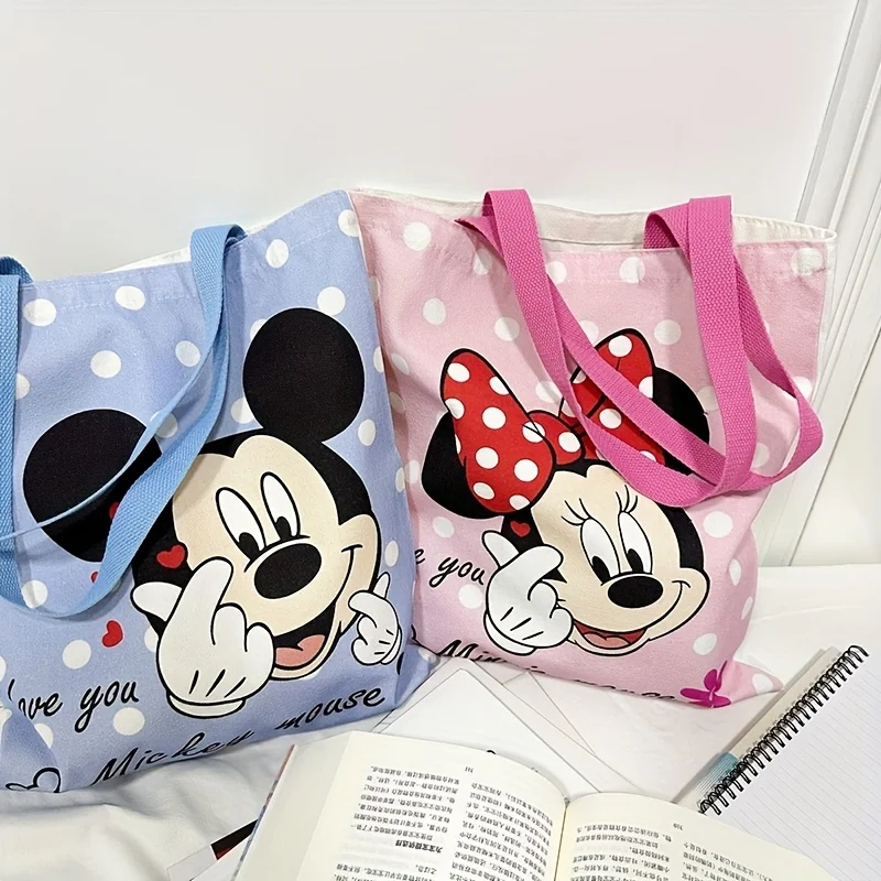 

Kawaii New Disney Mickey Mouse Minnie Handbag Cute Cartoon Angel High-capacity Student Canvas Shoulder Bag Shopping Bag