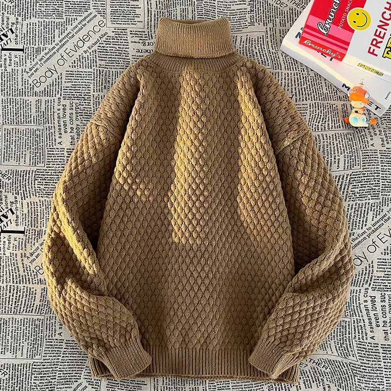 

New Big Kids High-quality Checkered High Neck Sweater For Autumn Winter Comfortable Breathable Outdoor Casual Knitted Pullover