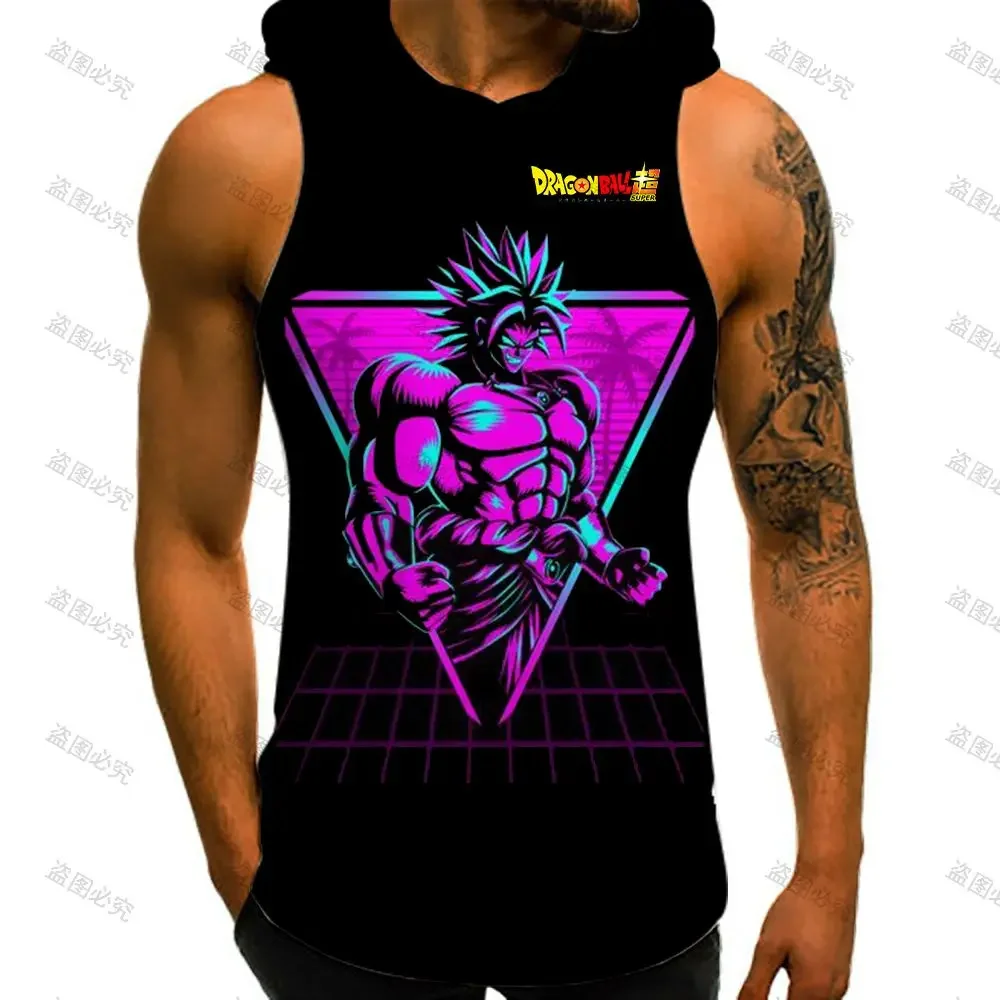 

Dragon Ball Z Goku Men's Vest With Hood Gym High Street S-3XL European Size Summer Streetwear Vegeta Anime 2024 Sleeveless Vests