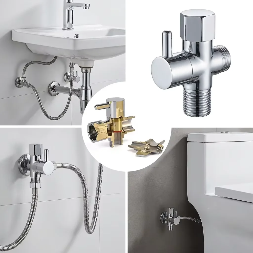 3 Way Diverter Valve T-Adapter Converter For Shower Brass Water Tap Connector Bathroom Faucet Water Separator