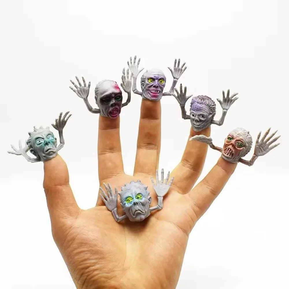 6 Stück Harz Halloween Ghost Head Fingers pielzeug Soft Unisex Mini Ghost Head Zombie tragbare Erzähl geschichte Puppen Handspiel zeug Kind