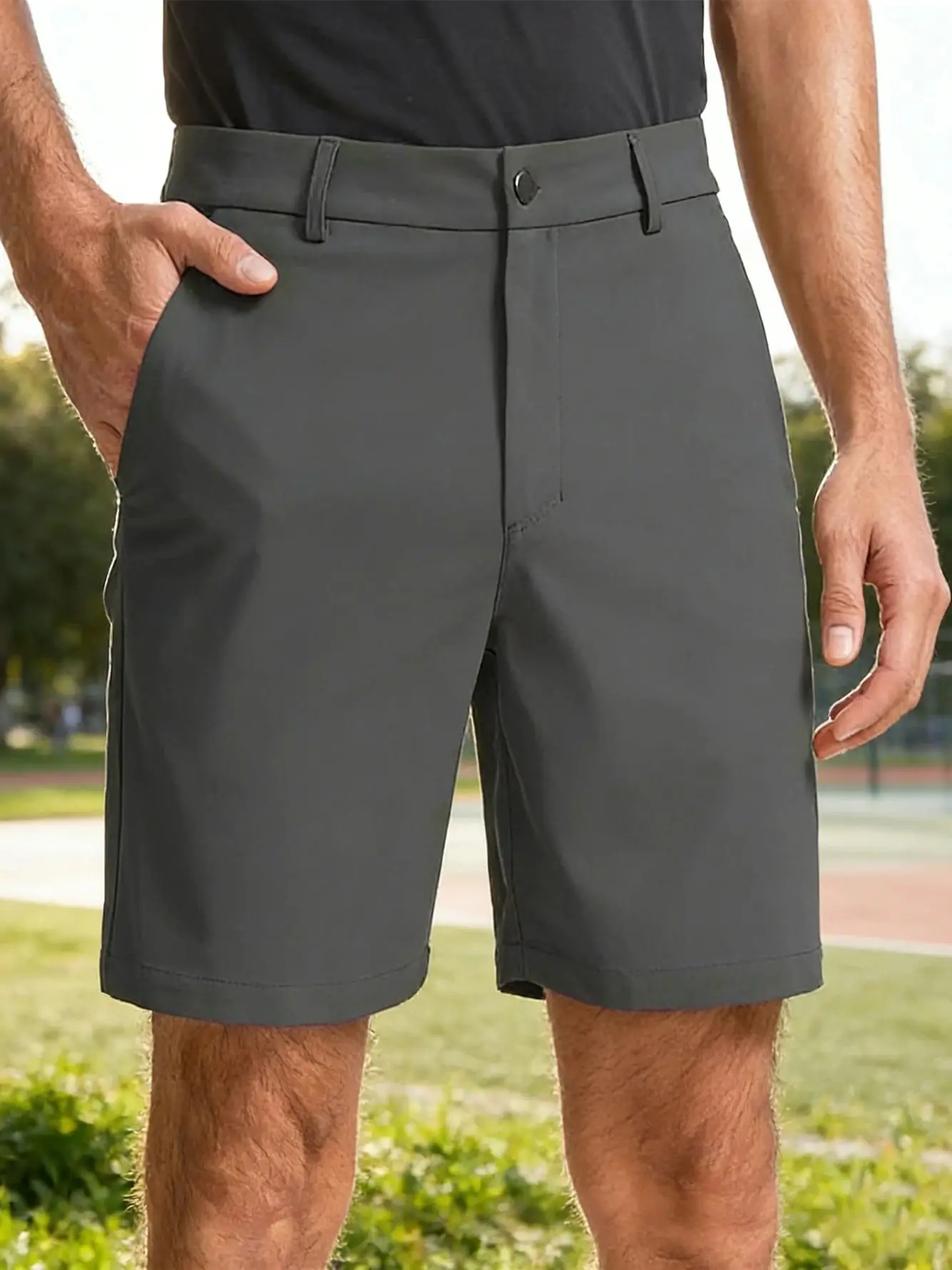 Shapershark Short décontracté pour homme Pantalon d'affaires et de golf Coupe respirante et décontractée avec poche zippée rapide Short de couleur unie
