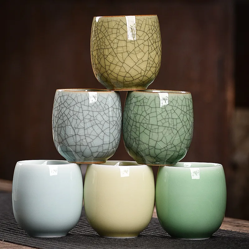 Kreative Keramik-Teetasse mit Eis-Crackle-Glasur, 6 Farben, persönliches Gongfu-Teeset für den Heimgebrauch, Geschenk, handgefertigte Trinkbecher