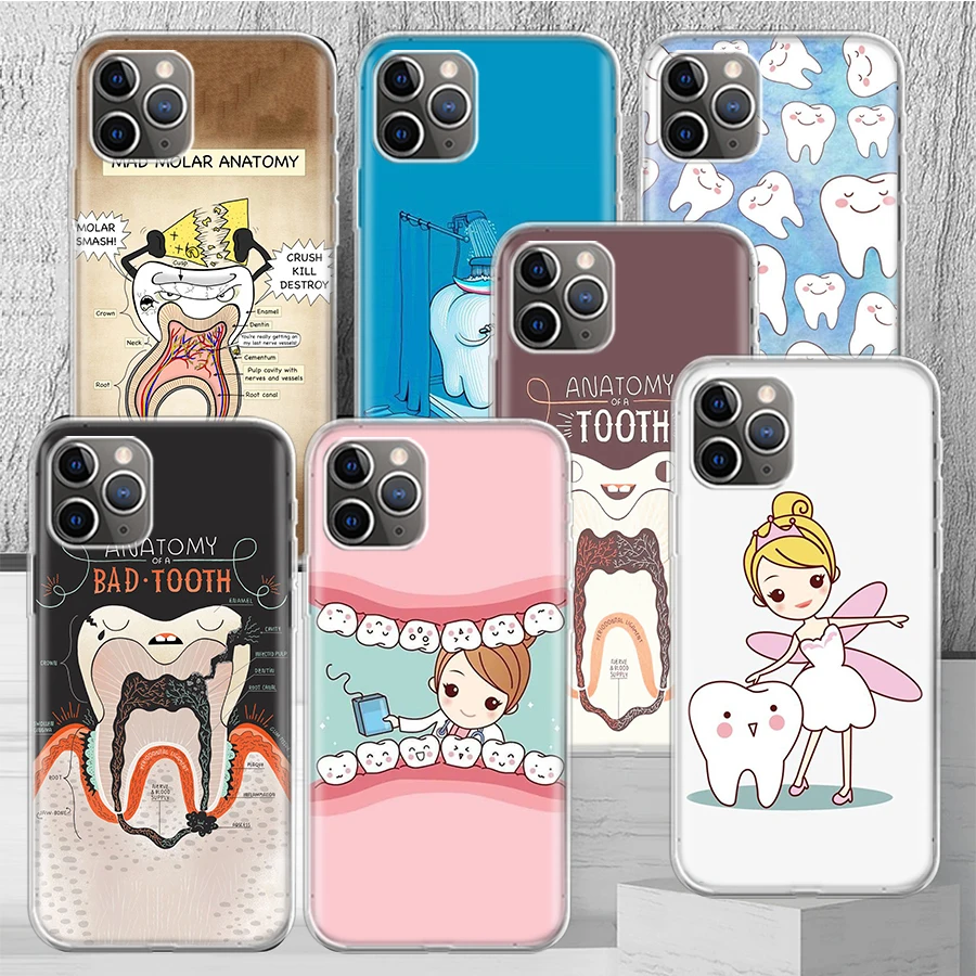 Wisdom Teeth Dentist Tooth Phone Case Cover For iPhone 14 13 Pro 11 15 Art 12 XR X XS Max 7 8 6S Plus SE Soft Pattern Coque