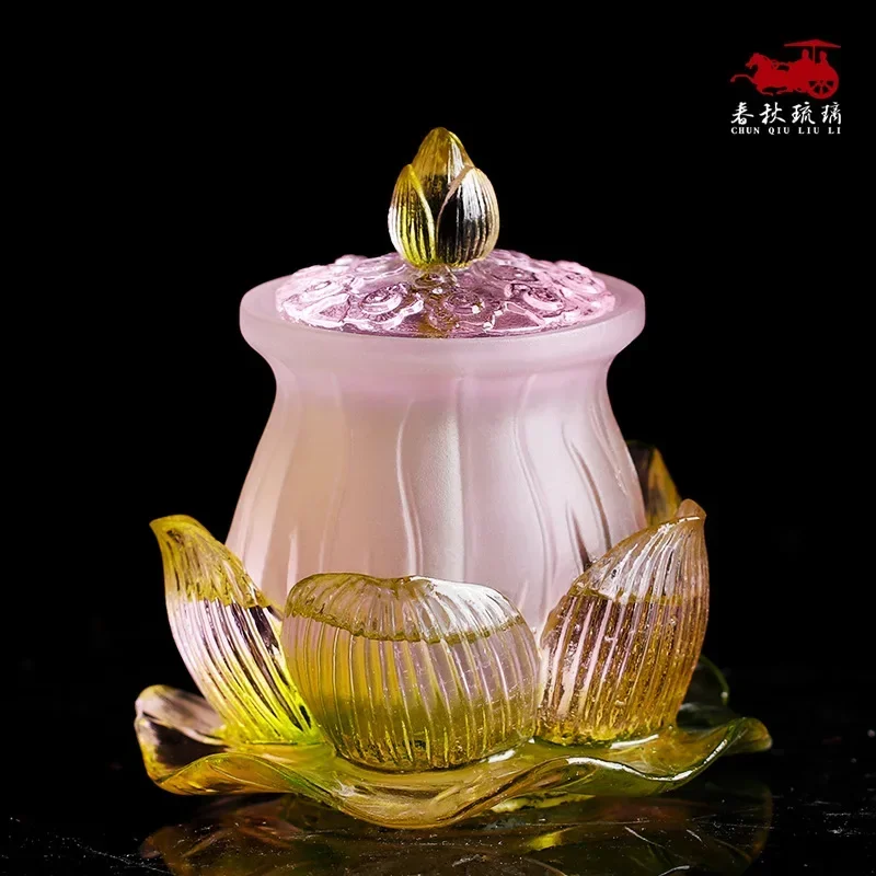 b7-Glazed lotus vase supply plate incense burner water purification cup supply cup Buddha supplies  Buddha supplies set ornament