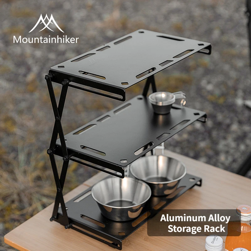 Mounthiker Outdoor Camping Aluminum Alloy Storage Rack Portable 3-layers Storage Easy To Carry Foldable Picnic BBQ Table Shelf