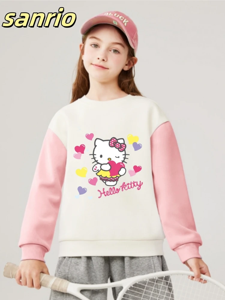 

Sanrio Autumn Baby Girls Cotton Clothes Kid Hello Kitty Printed Sweatshirts Children Girl Patchwork Long Sleeve T-shirts Top