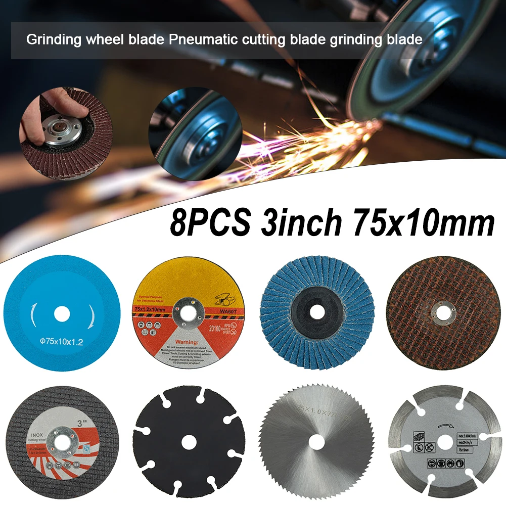 8pcs Angle Grinder Cutting Disc 3 Inch 75mm HSS Saw Blade Polishing Disc Angle Grinder Attachment Carbite Cutting Wheels