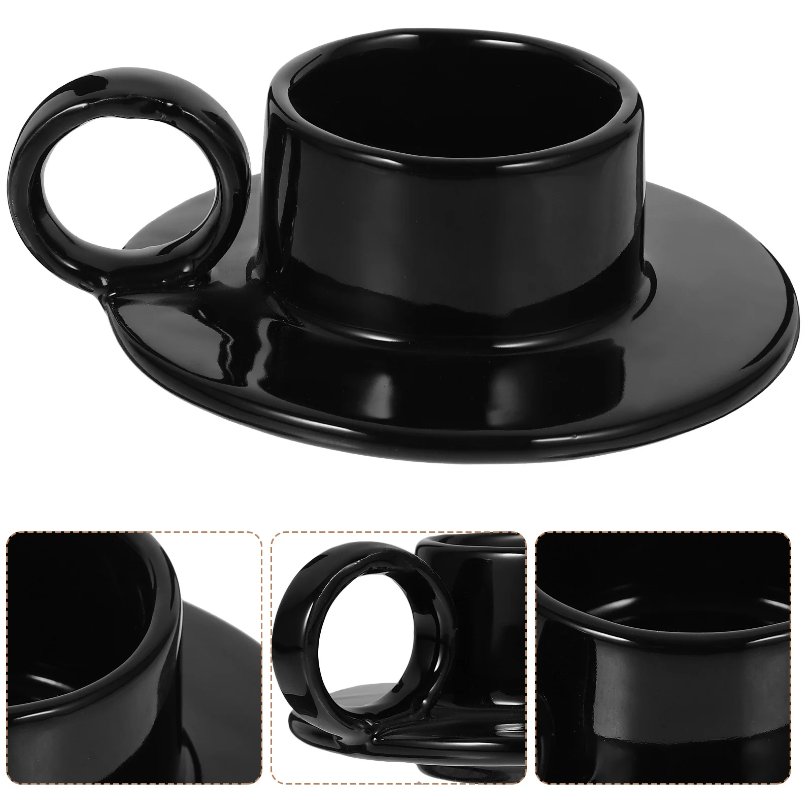 

Ceramic Decorative Holder Cup Saucer One-Piece Modern Flat Base Tealight Stand for Home Living Room Table