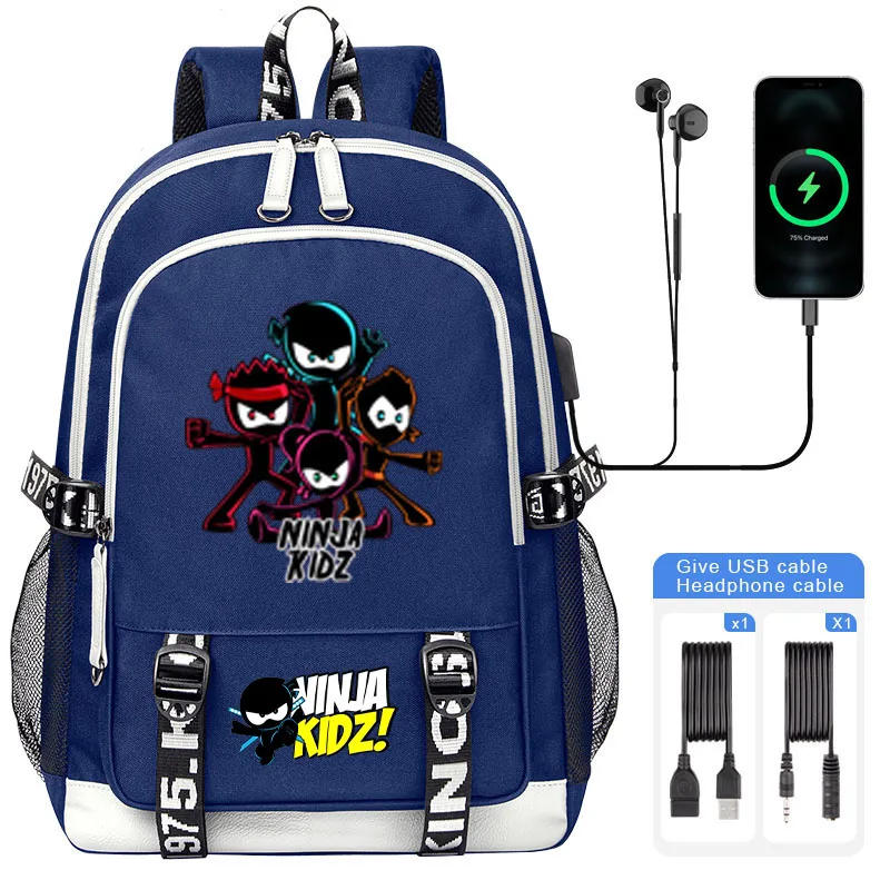 Mochila de dibujos animados Ninja Kidz para niño y niña, bolso escolar de gran capacidad para libros, bolso de hombro para ordenador portátil con USB, alta calidad