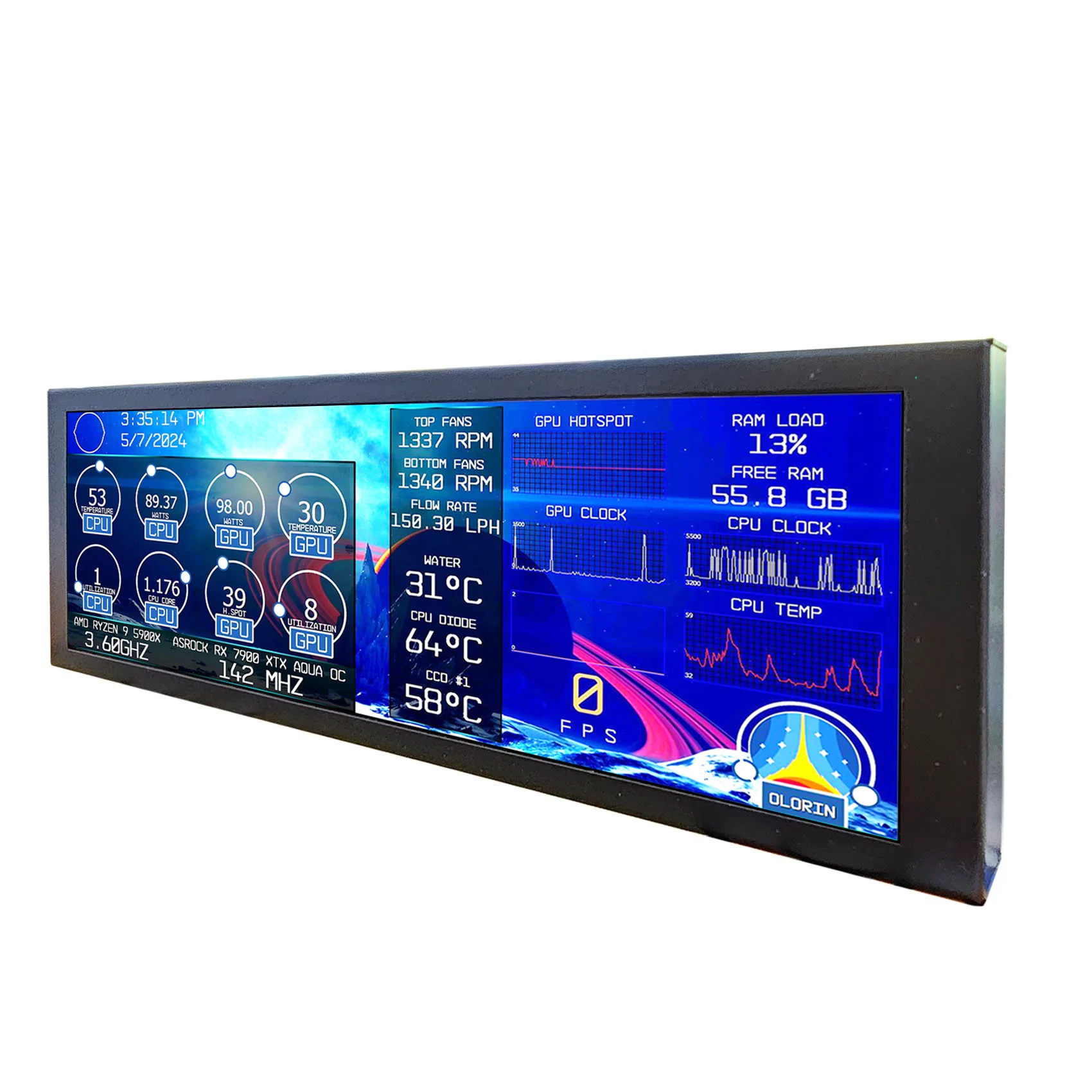 

Внешний монитор Vsdisplay, растягивающийся монитор, дополнительный экран, 7,84 дюйма, 400X1280, мини-монитор для ПК, процессора, графического процессора, температура, данные