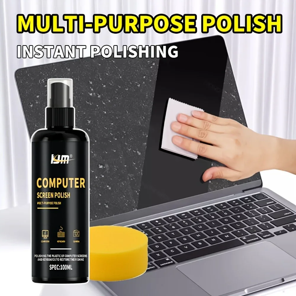 KJM Instant Computer Polish - 100ML Multi-Purpose Screen & Keyboard Cleaner, Plastic Care Wax for Laptops, Monitors, Keyboards