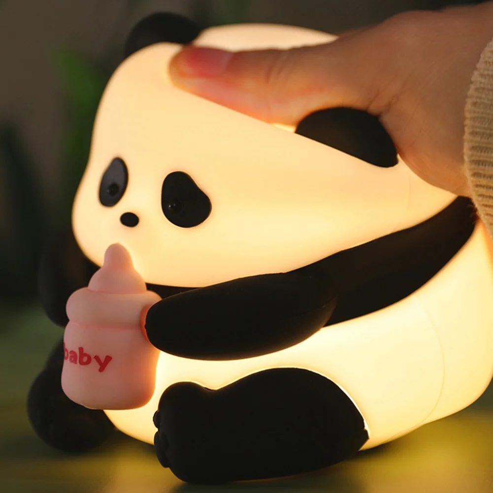 Luces LED de noche para niños, lámpara de silicona de Panda lindo, lámpara táctil recargable por USB, decoración de cabecera, luz nocturna para bebés, regalo de cumpleaños