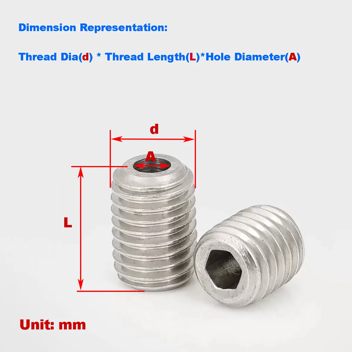 304 Stainless Steel Hollow Set Screw/Through-Hole Valve Core Bolt M6M8M10M12M16