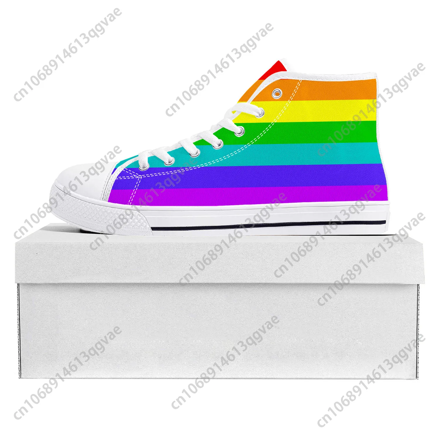 Rainbow Flag Pattern High Top High Quality Sneakers Mens Womens Teenager Canvas Sneaker Casual Couple Shoes Custom Shoe White