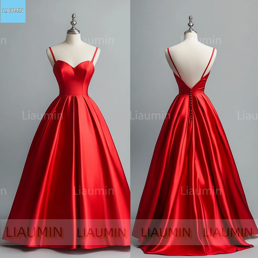 Simple Classic Red Satin Full Length Lace-up Prom Formal Wedding Dresses Evening Bridesmaid Party Clothing Custom Hand Made C-5