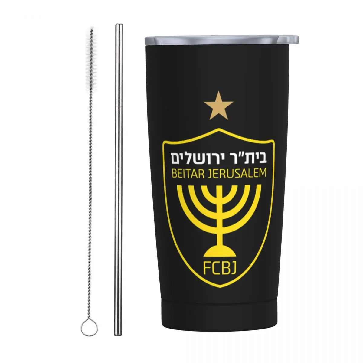 

Israel FCBJ Beitar Jerusalem Insulated Tumbler, 20oz Tumbler with Lids and Straws Stainless Steel Vacuum Travel Mug Coffee Cup