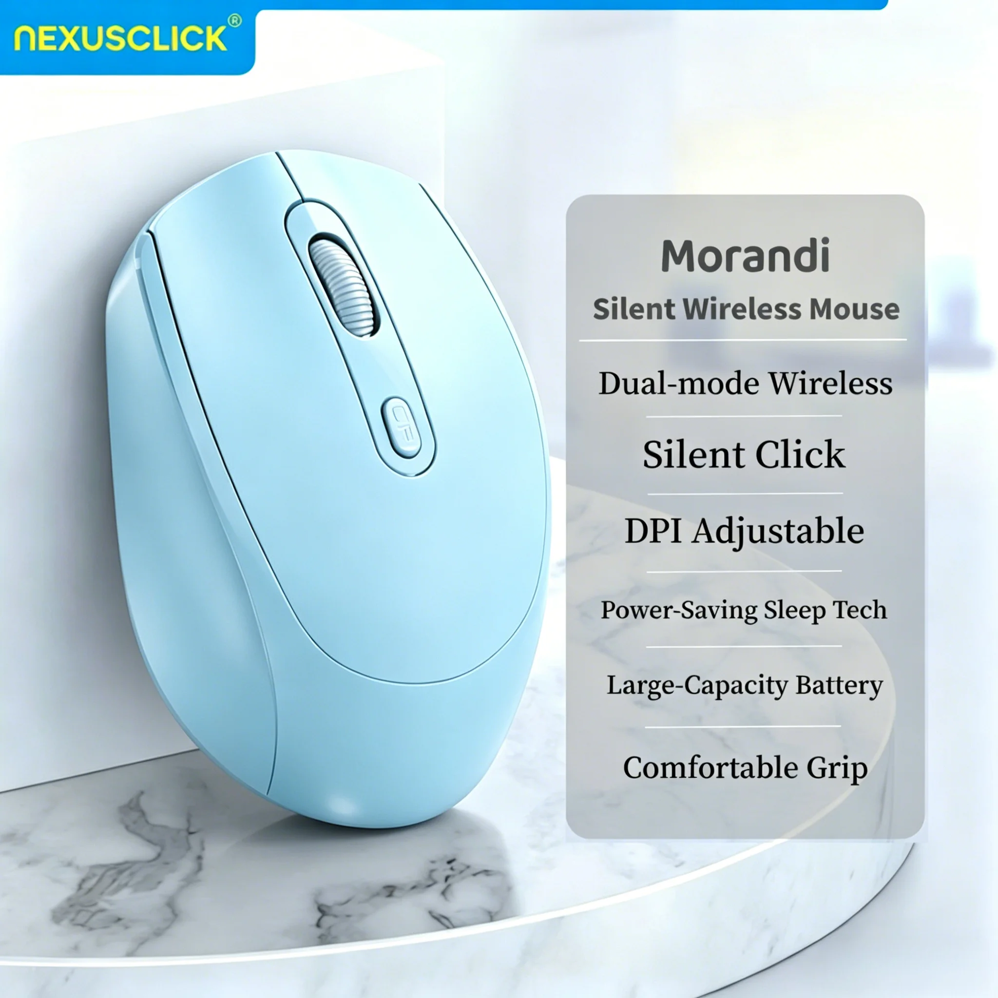 Mouse sem fio recarregável NexusClick, 2.4G USB Bluetooth 5.2, mouse silencioso para jogos, para laptop, macbook, tablet