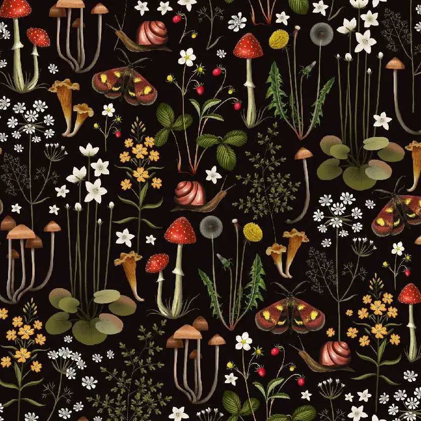 Cute Mushroon Peel and Stick Wallpaper Boho Fairy Flower Forest Self Adhesive Wallpaper Snails Butterfly Botanical Contact Paper