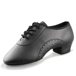 Zapatos de baile latino para hombre y niño, calzado de tacón bajo negro para baile de salón, Tango, Jazz moderno, 1 par por lote