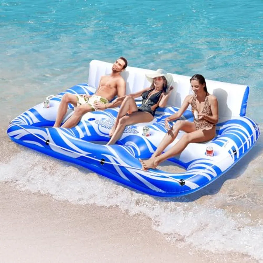 

Inflatable Pool Floats for Adults: Large Lounger Chair with Cup Holder Backrest Footrest; Tanning Water Float for Pool Lake Riv