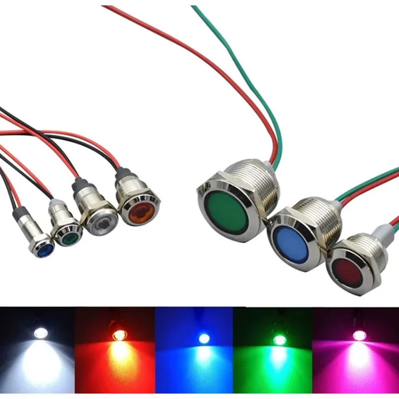 1pc 6mm 8mm 10mm 12mm 16mm Waterproof IP67 Metal LED Warning Indicator Light Signal Lamp Pilot Wire 3V 5V 12V 24V 110V 220V