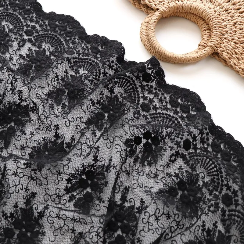 

Black Exquisite Embroidery Tulle Lace Soft Fabric for Women's Cheongsam Dress Tablecloth Curtain DIY Decoration Designer Garment