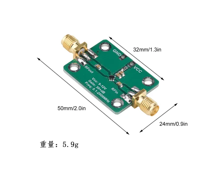 RF broadband amplifier, low noise amplifier, medium power LNA (0.1-2000MHz gain 30dB)