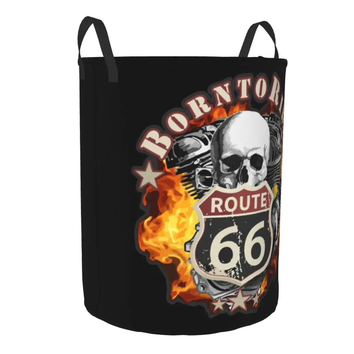 Vintage Born To Ride Laundry Hamper Large Storage Basket Route 66 for Chopper Motorcycle Riders Kids Nursery Toy Organizer