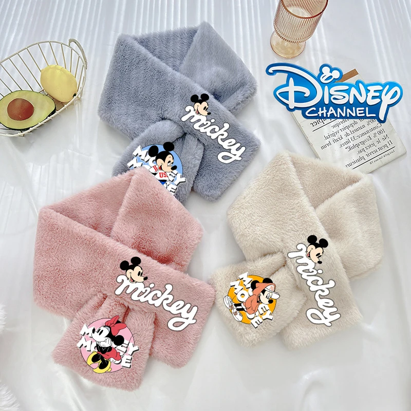 Disney Mickey Minnie Mouse Plush Scarf Cute Anime Winter Warmth Neckerchief Kawaii Cartoon Printing Muffler Birthday Party Gifts