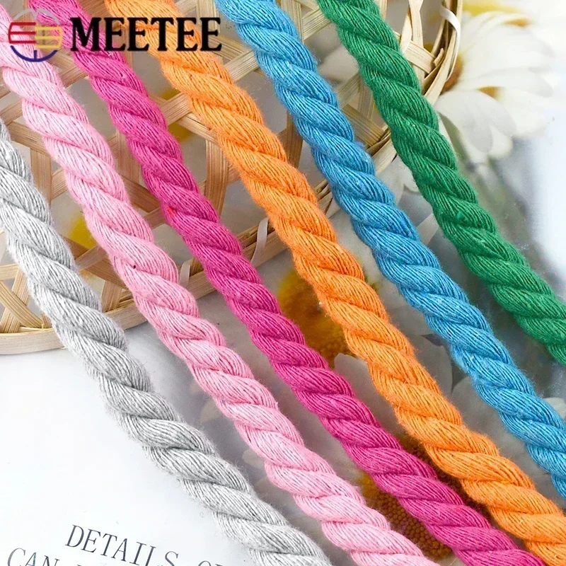 Meetee 5/10Meters 8mm Cotton Ropes 3 Shares Twisted Cord DIY Decoration Macrame Rope for Bag Braided Cords Sewing Accessories