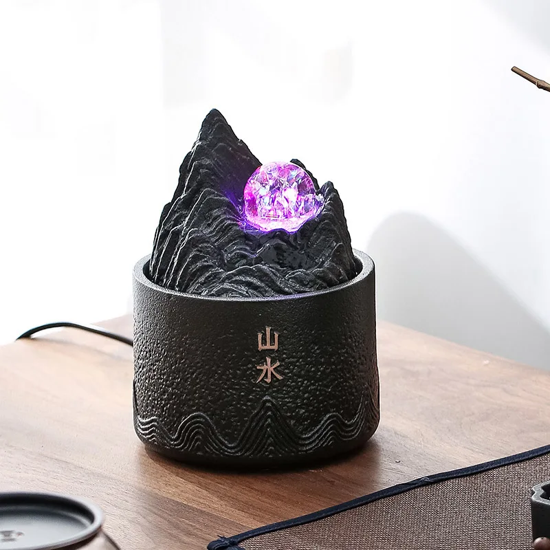 Zen Relaxation Tabletop Feng Shui Ball Water Fountain With LED Light Mountain River Desktop Fountains Home Office Decoration - view 3