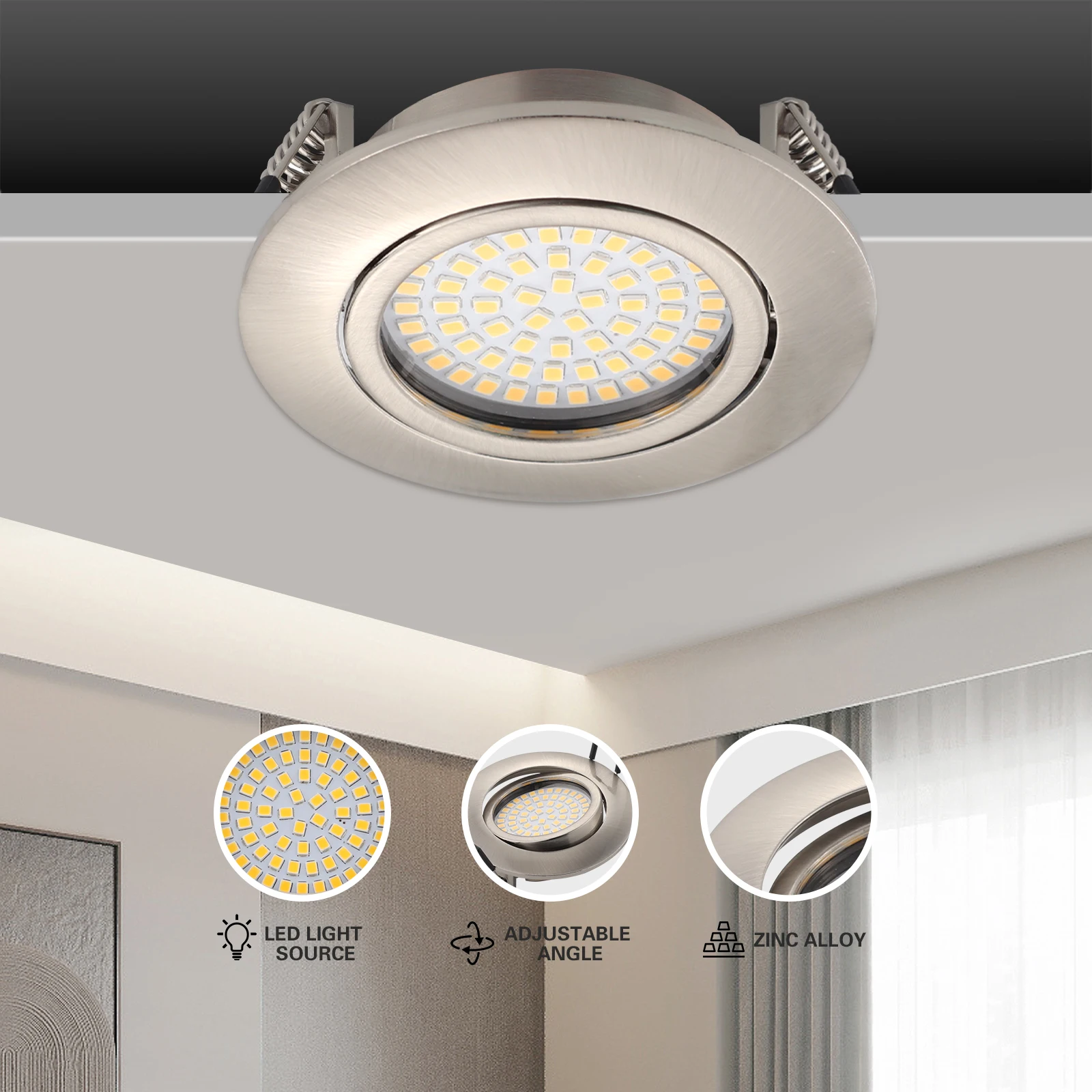 Round Integrated Nickel Ceiling Lights AC90-260V LED Adjustable Ceiling Installation Family Store Ceiling Lights Led Lights