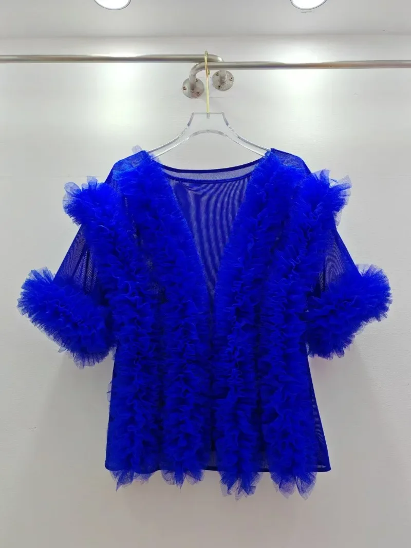 

Сетчатые рубашки и блузки Blusas Mujer, летние рубашки и блузки с короткими рукавами, свободная женская одежда с круглым вырезом, 2025 г., модные модные майки