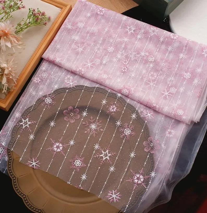 4 colors Glitter gold snowflake print Lace Fabric stars flower Soft Tulle Fabric for Girl Dress, Costume design 59