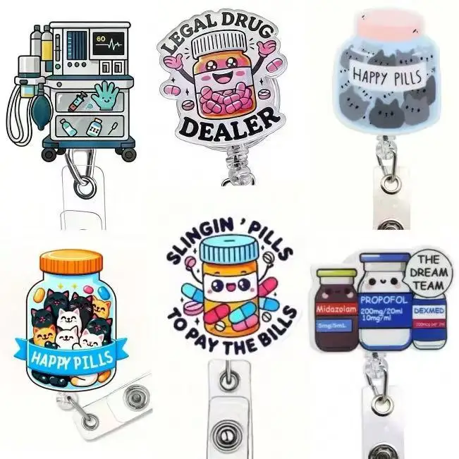 

1pc Cute Medical Themed Retractable Badge Reel – Acrylic ID Holder for Doctors, Nurses, RN, LPN, Healthcare Staff