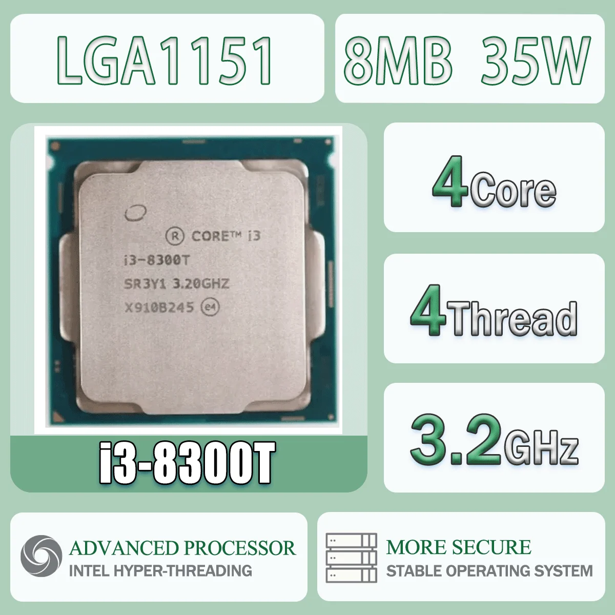 Intel Core I3-8300T 4 cœurs 4 fils 3.2GHz 8 mo 35W I3 8300T ordinateur processeur d'unité centrale serveur paquet LGA1151