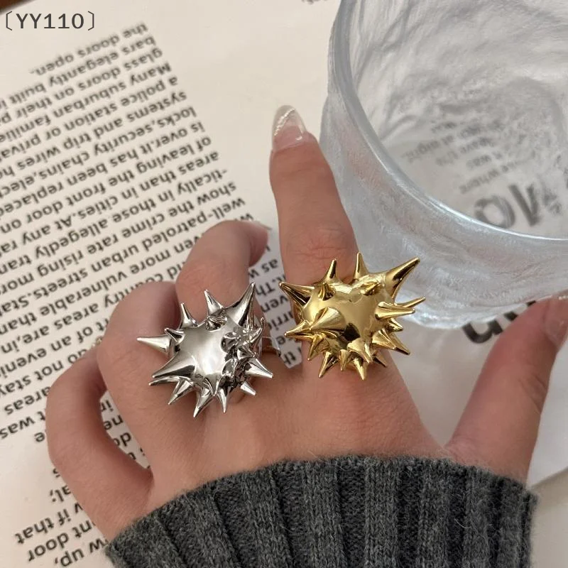 [[YY110] خواتم قنفذ البحر المعدنية الهندسية للنساء والرجال على الطراز الأوروبي الأمريكي مجوهرات عصرية على طراز الهيب هوب الشرير