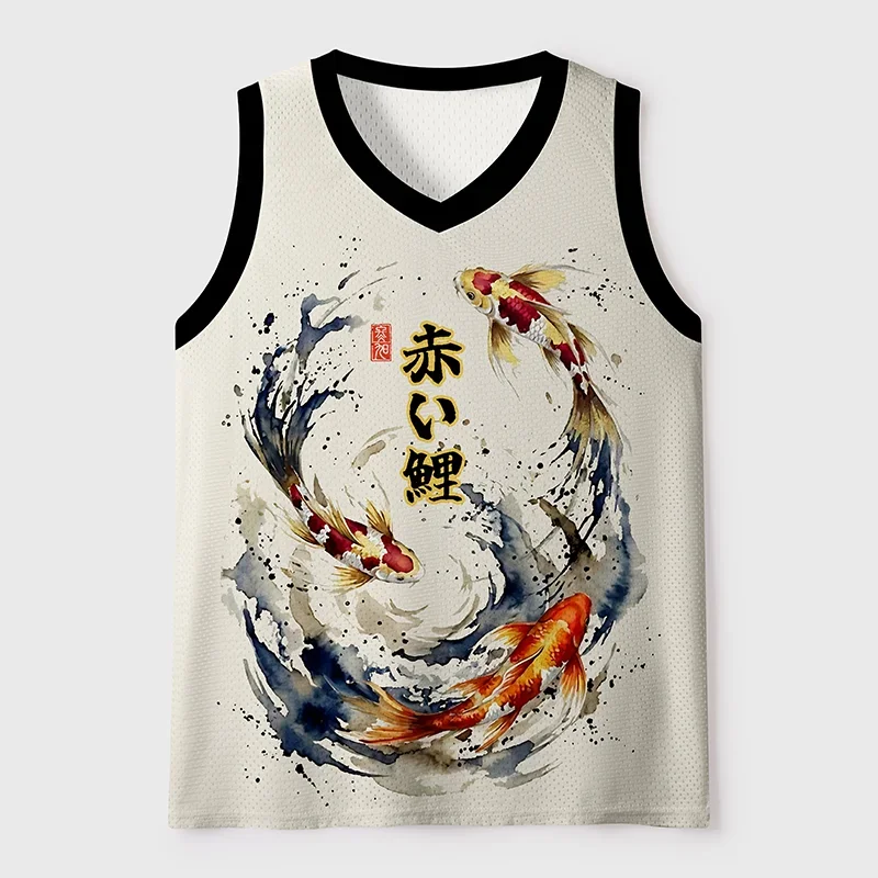 2026 Good Luck Comes New Chinese Children's Football Shirt Black Edge Contrast Color China-Chic Koi Loose Breathable Sports Vest