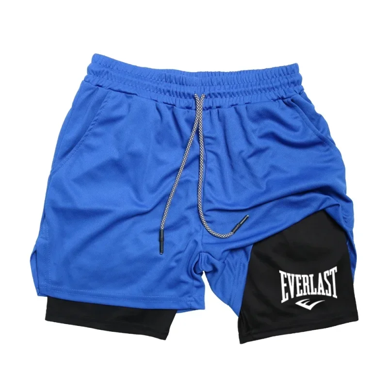 Short de sport à compression pour hommes, pantalon de sport imprimé EVERLAST, double couche, séchage rapide, basket-ball, plage, fitness musculaire