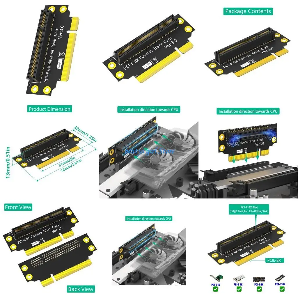 

C7AB PCIE 90 Degree Reverse Male to Female Risers Board Adapters Risers Card PCIE 8X to 8X Convert Card for 2U Servers