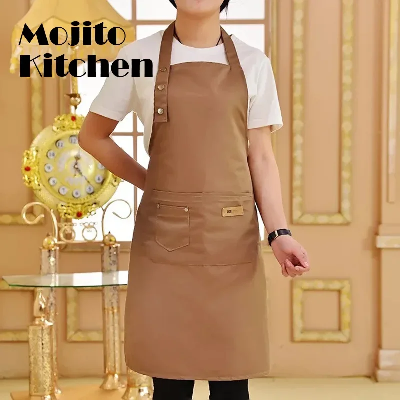 1 Pcs Waterproof Apron Woman\'s Solid Color Cooking Men Chef Waiter Cafe Shop Barbecue Barber Bib Kitchen Accessories