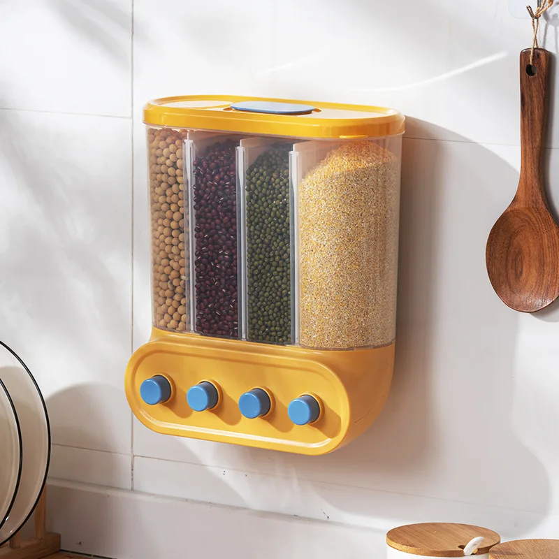 2/4/6L Food Grains Storage Box Tank Sealed Moisture Proof Rice Buckets Wall Mounted Organizer Kitchen Bulk Classified Container