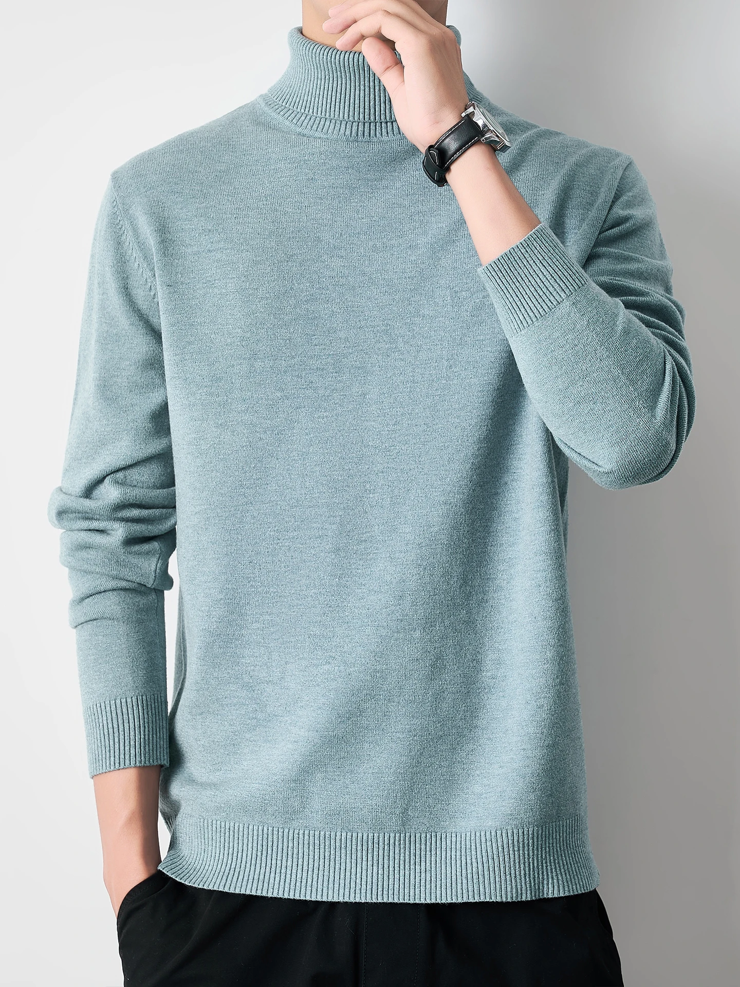 

Men's High Collar Knitted Sweater Winter Thiened Fce Warm Loose Casual Versatile Long Sve Knitwear for Autumn Winter