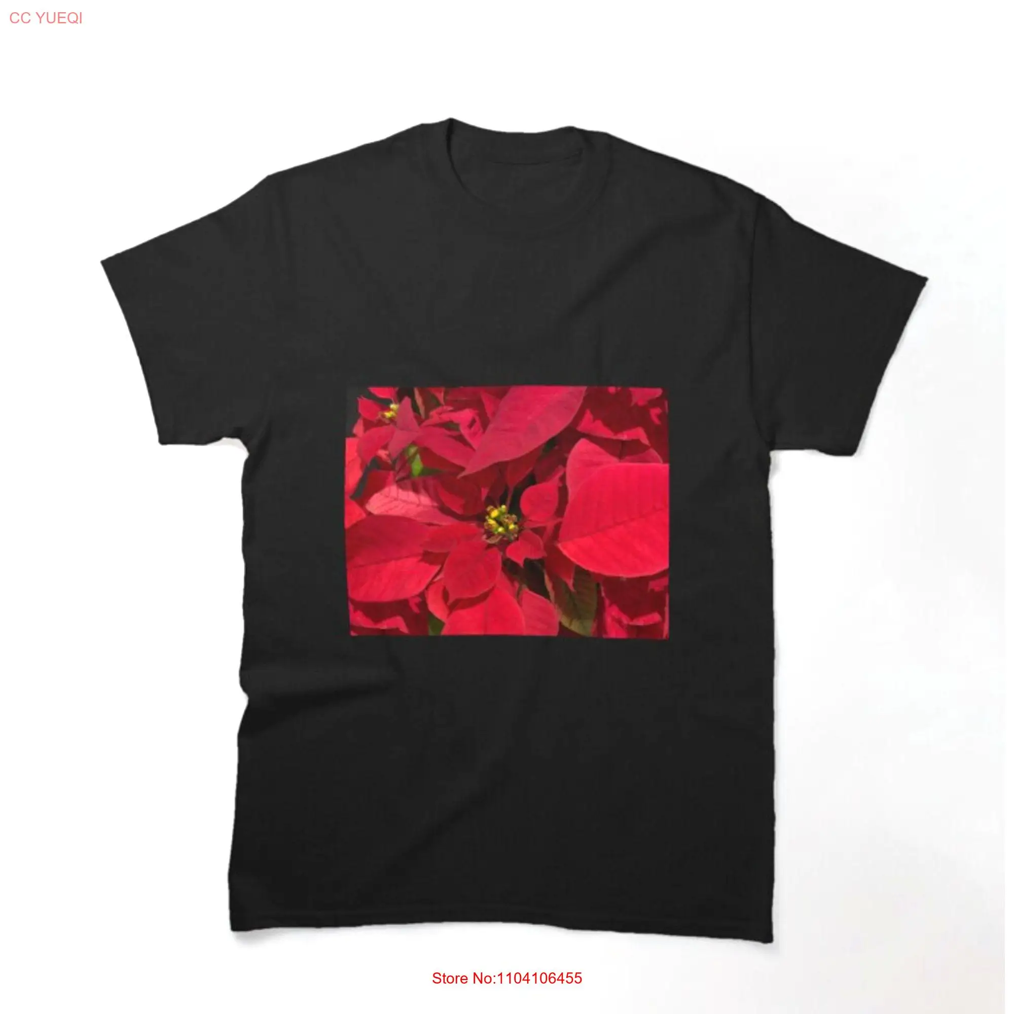 Red Poinsettias T Shirt Traditional Holiday Plant Bright and colorful Xmas design long or short sleeves