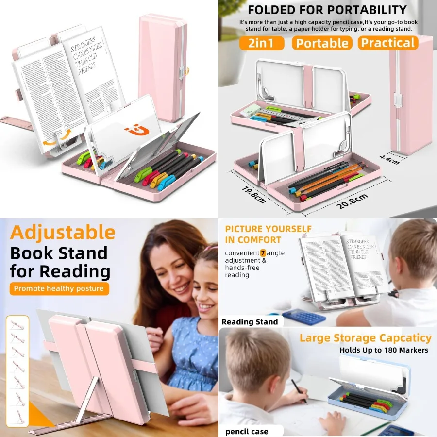 

Многофункциональный вместительный пенал AICase с подставкой для книг для чтения, регулируемый держатель для книг, канцелярские принадлежности, сумка для ручек, школьная сумка