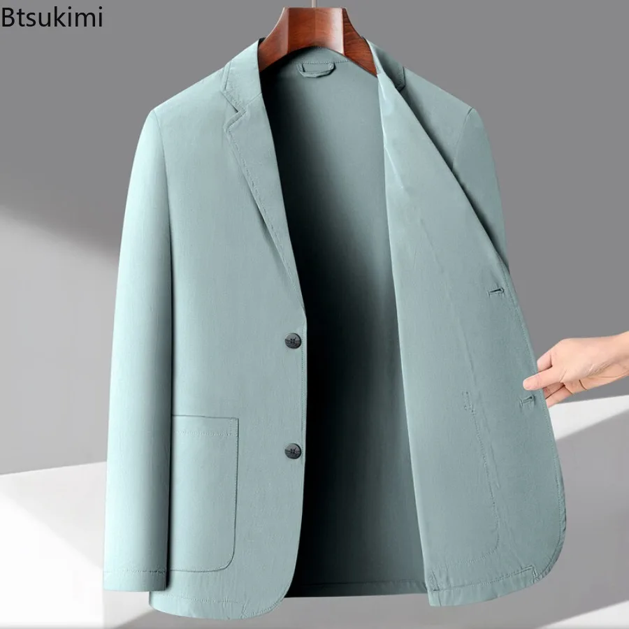 

Spring Summer Casual Sunscreen Suit Men's Lightweight Solid Fashion Suit Jackets Thin Slim Male Business Single Breasted Blazers