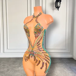 Sparkly Colorful Crystals Women Cocktail Gowns O-neck Sexy See Through Black Girls Short Prom Dresses 2026 For Birthday Party