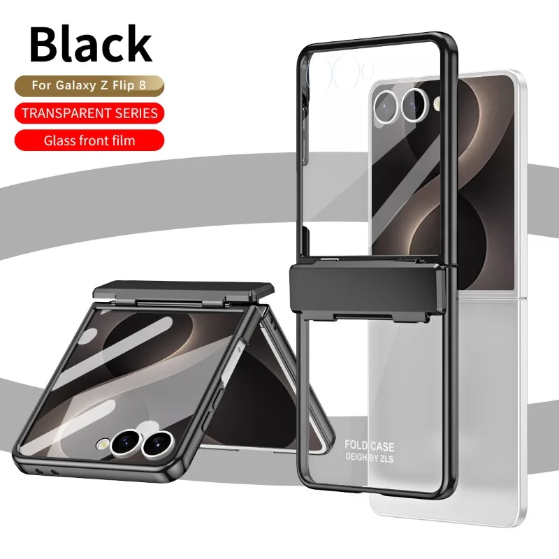 For Samsung Z Flip 8 Case Tempered Glass Film Foldable Hinge Protection Luxury Vacuum Plated Shockproof Anti-Fingerprint Cover