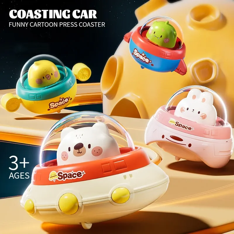 Baby Car Toy Inertia Cartoon Animal Vehicle Press Go Cartoon UFO Toys Pull Back Cars Toys for 1 2 3 Year Boys Gift for Children